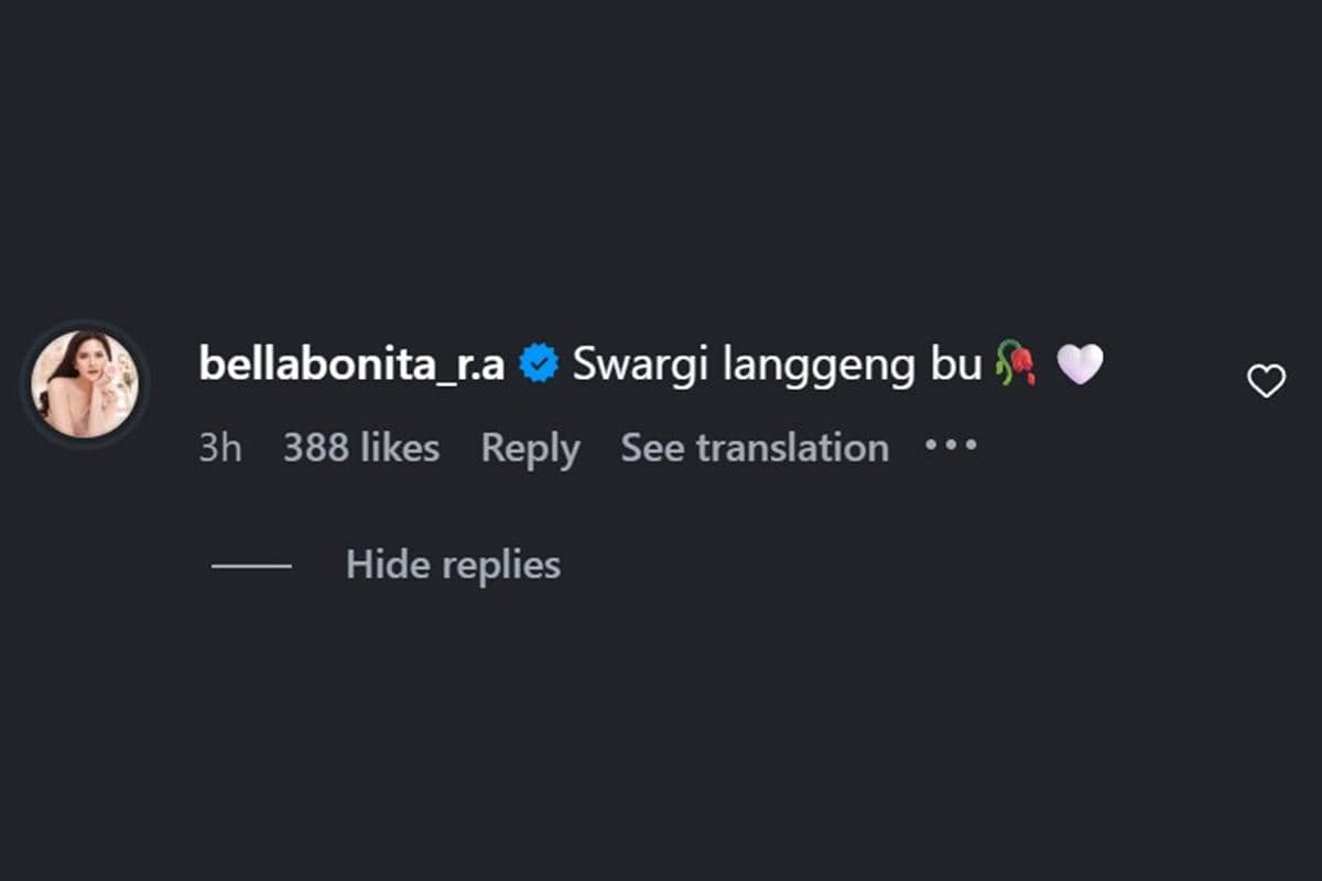 Tangkapan layar unggahan Instagram Bella Bonita yang menyampaikan ucapan duka cita atas kepergian Martha Tilaar.