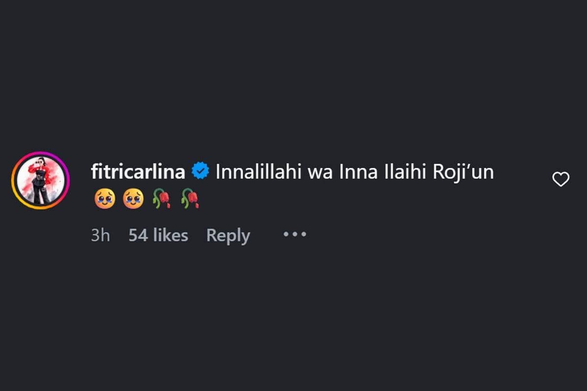 Unggahan Instagram Fitri Carlina berisi ucapan duka cita dari artis atas kepergian Martha Tilaar.