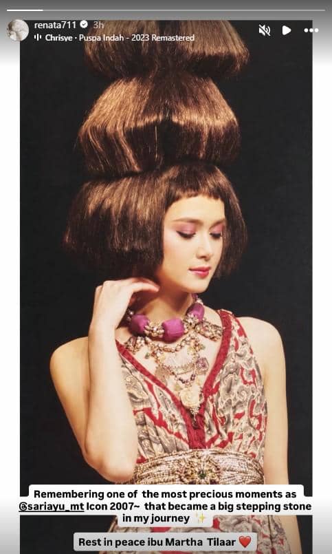 Unggahan Instagram Renata berisi ucapan duka cita dari artis atas wafatnya pendiri kosmetik Martha Tilaar.