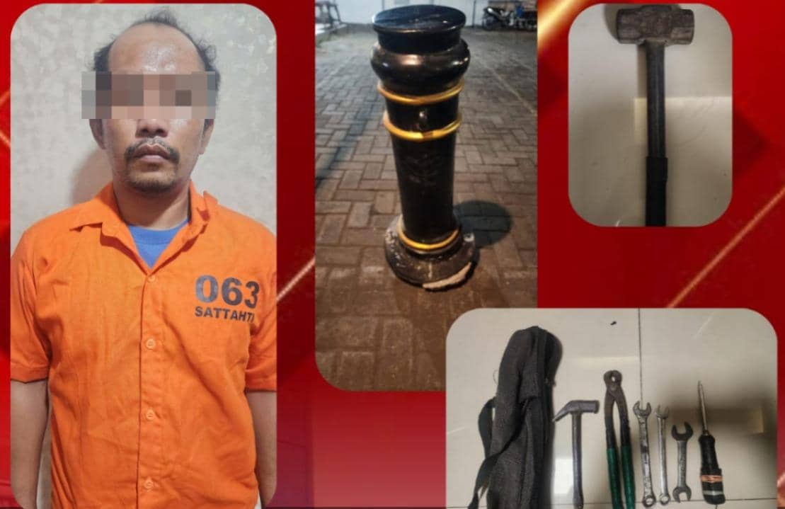 Parah, Pria Surabaya Ini Curi Besi Pembatas Trotoar di Kawasan Wisata