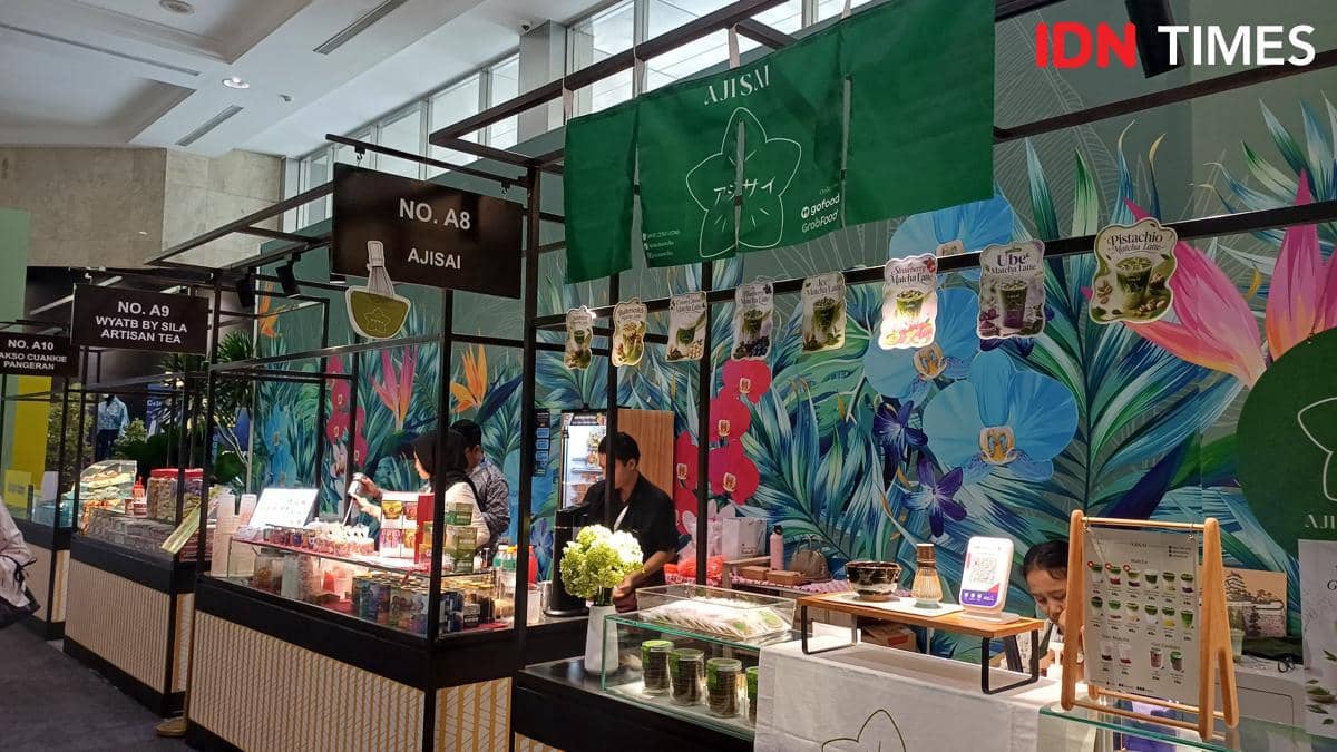 Potret tenant matcha di Halalicious Food Festival 2026 di Jakarta International Convention Center (JICC), Jakarta Pusat