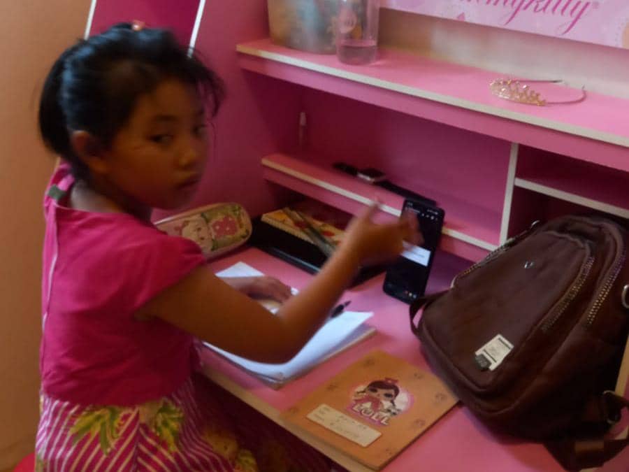 Potret siswa-siswi di Kabupaten Lampung Tengah melaksanakan belajar daring akibat kabut asap karhutla di Taman Nasional Way Kambas (TNWK), Lampung Timur.