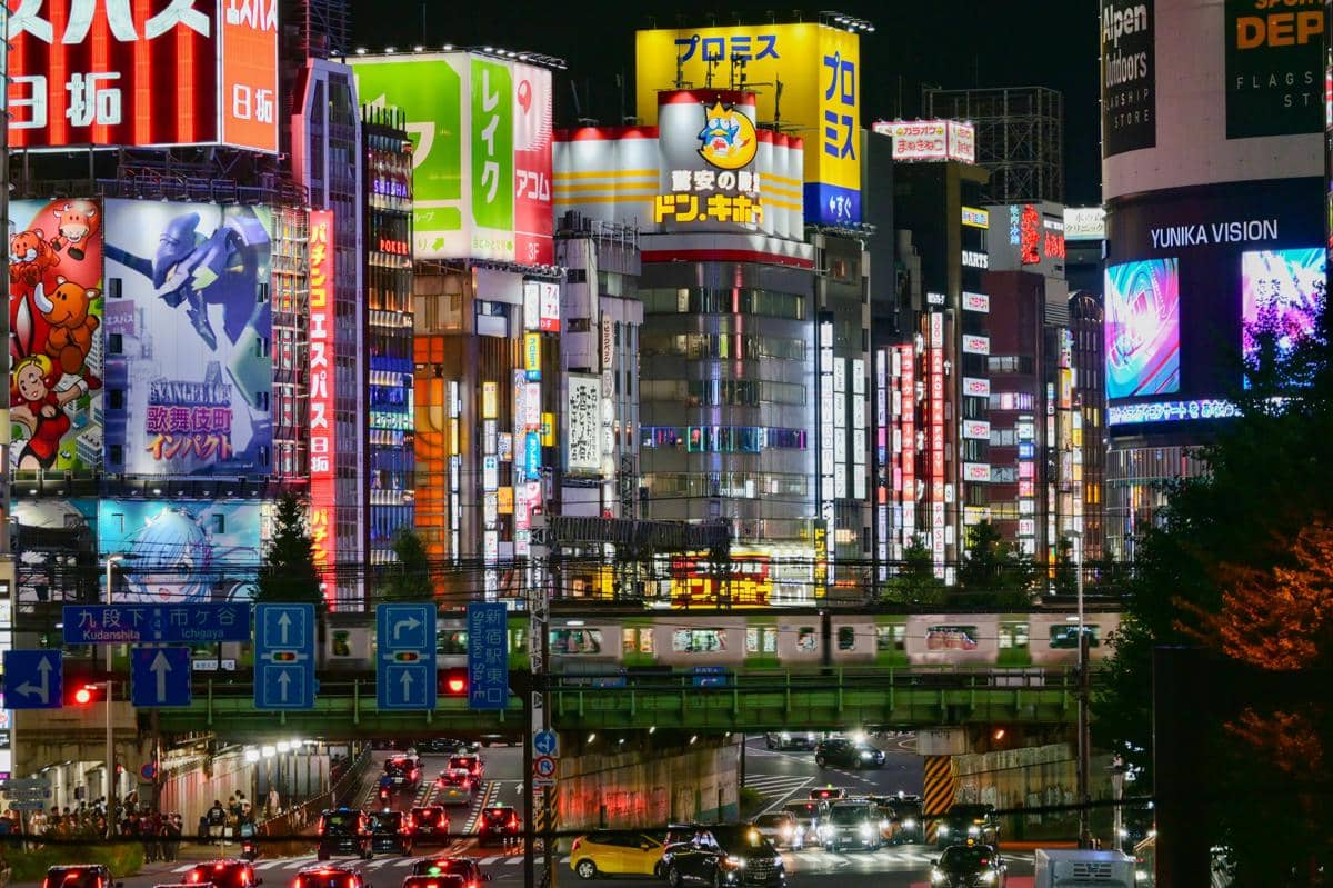 ilustrasi distrik Shinjuku, Tokyo, Jepang 