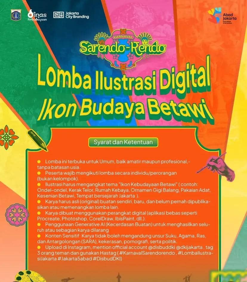 Suasana Karnaval Sarendo-Rendo 2026 dalam unggahan resmi akun Instagram Dinas Kebudayaan DKI Jakarta.