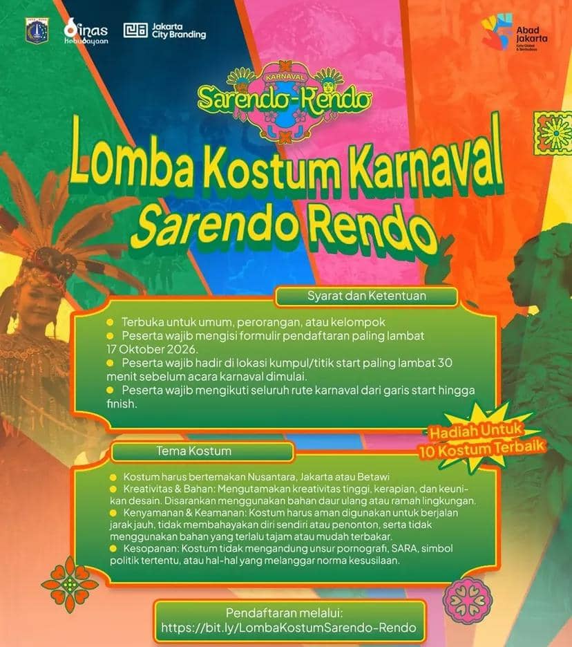Suasana Karnaval Sarendo-Rendo 2026 dalam dokumentasi yang diunggah akun Instagram Disbud DKI Jakarta.