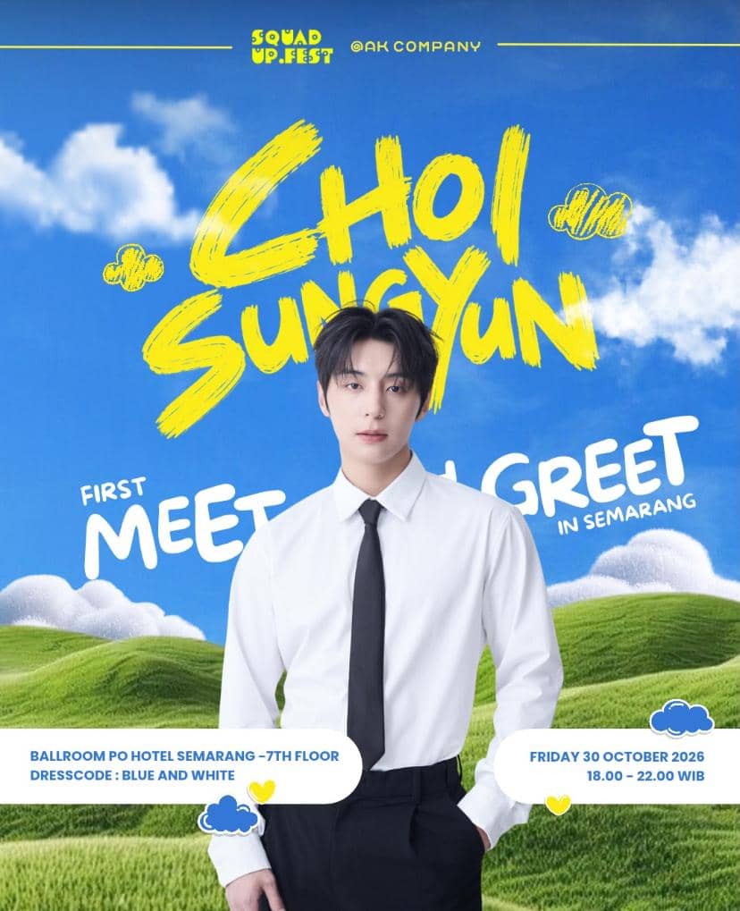 Informasi Meet and Greet Choi Sungyun di Semarang tahun 2026 yang diunggah akun Instagram Squadup Fest