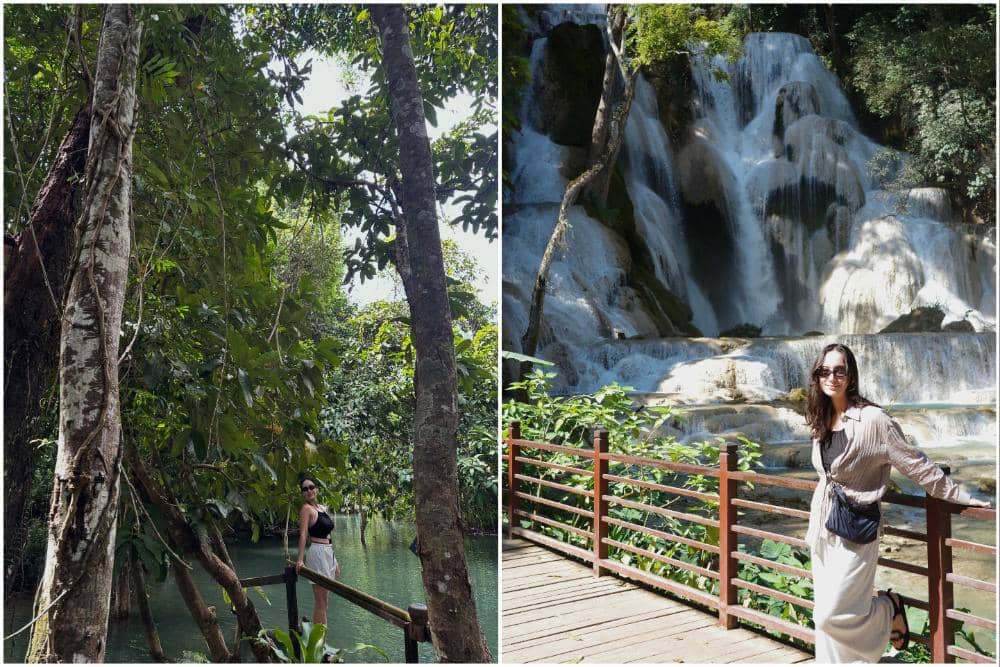 Tatjana Saphira Menikmati Keindahan Air Terjun Kuang Si di Laos