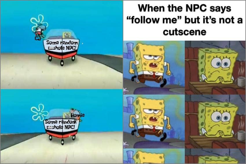 8 Meme SpongeBob tentang NPC, Gamer Mesti Relate, sih