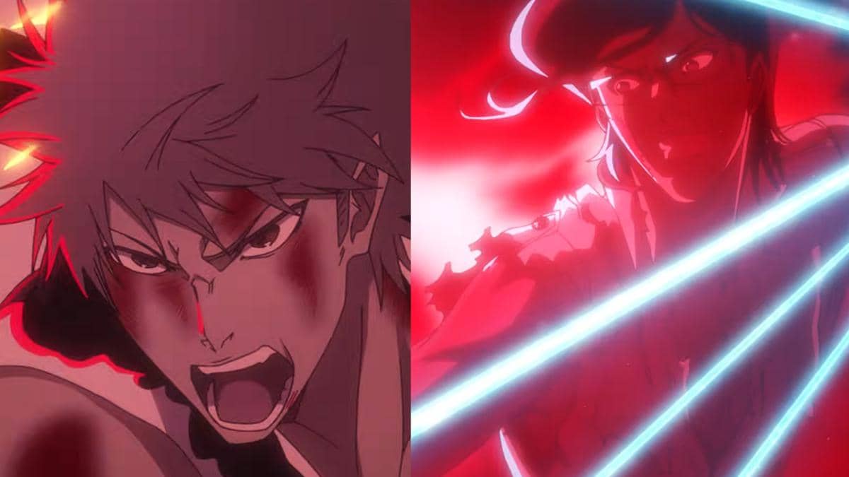Ichigo dan Ishida dalam adegan pertarungan terakhir serial anime Bleach, berdasarkan cuplikan kanal anime resmi.