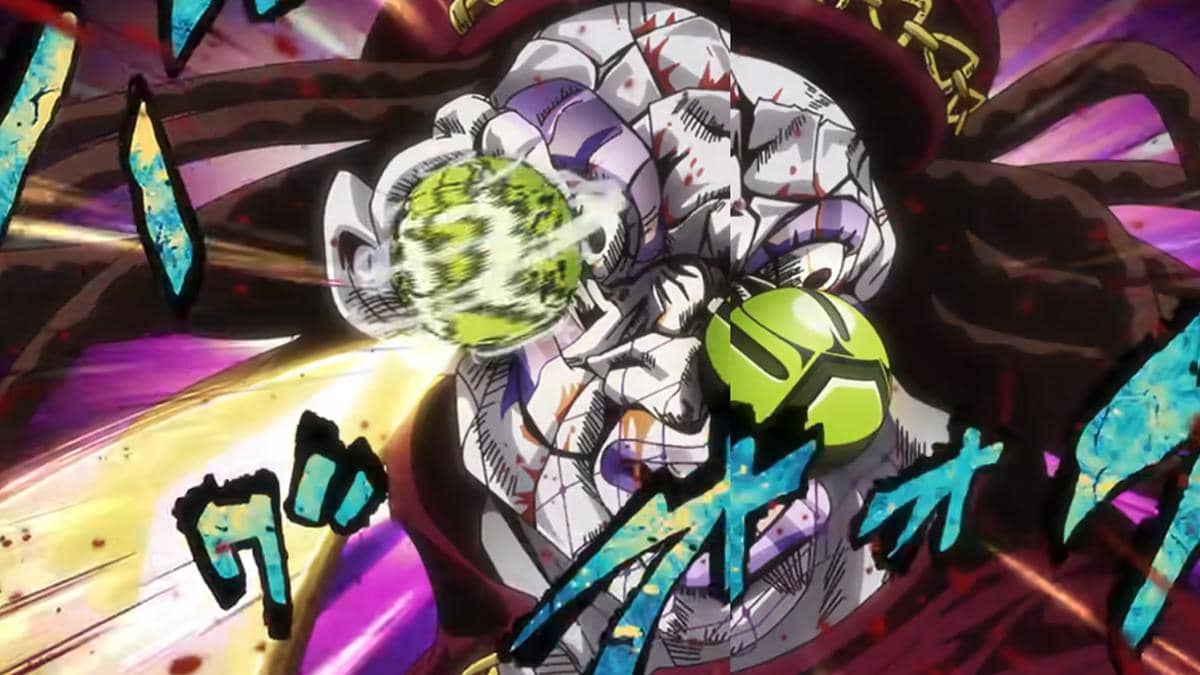 Oyecomova terkena hantaman bola baja yang dilempar Gyro dalam adegan Steel Ball Run produksi Netflix.