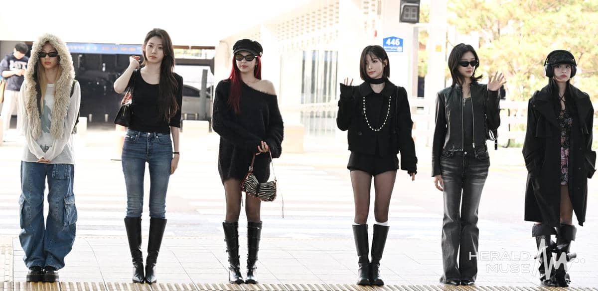 Potret grup K-pop BABYMONSTER saat berangkat menuju Jakarta, diabadikan dalam dokumentasi Herald Muse.