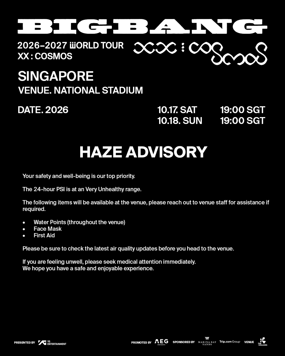 Pengumuman konser BIGBANG di tengah situasi kabut asap yang terjadi di Singapura (x.com/aegpresentsasia)