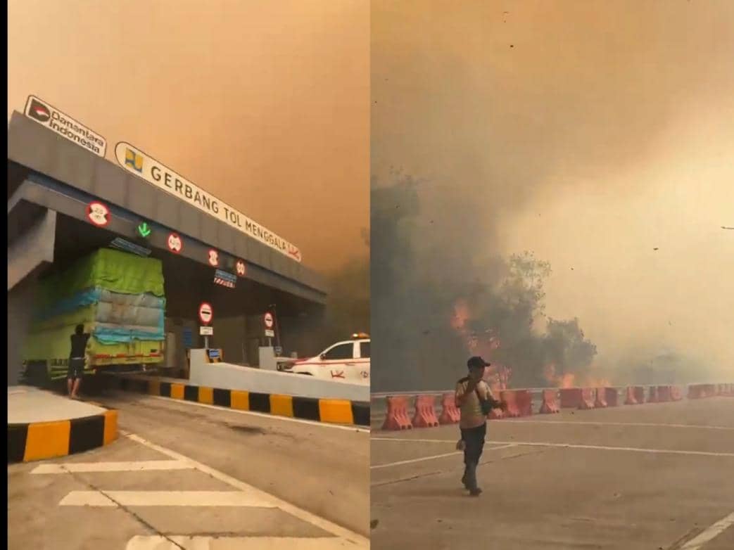 Kebakaran Lahan Kepung Gerbang Tol Menggala, Asap Tebal Membumbung
