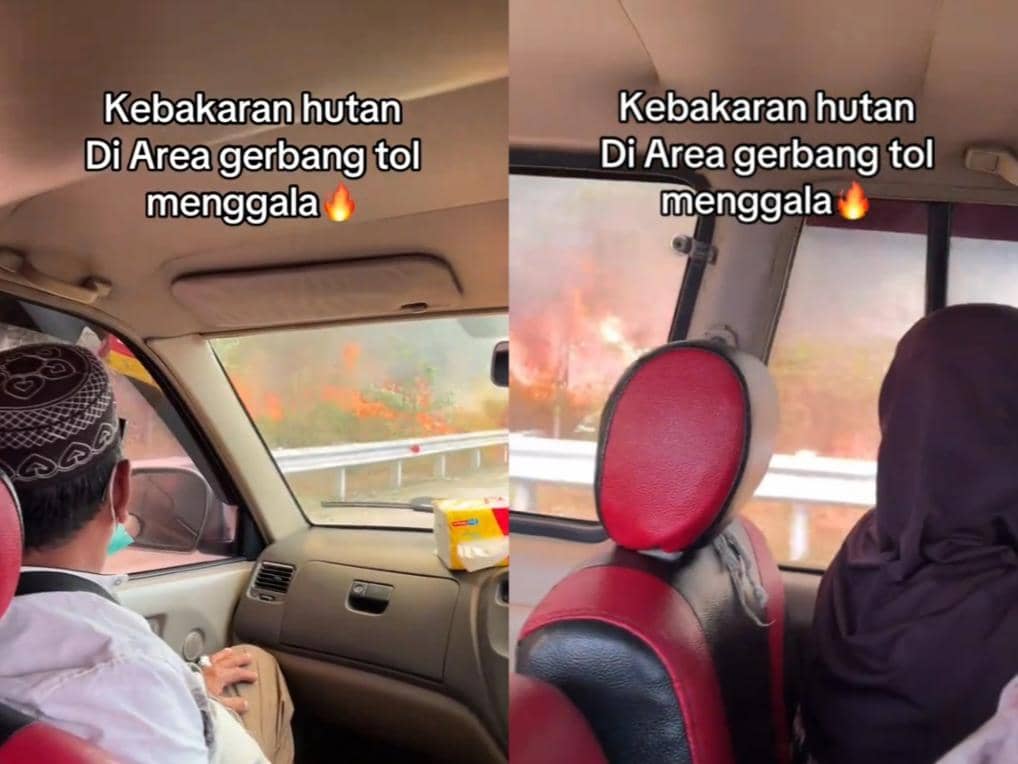 Tangkap layar kebakaran lahan sempat terjadi di ruas Tol Terpeka, Kabupaten Tulang Bawang