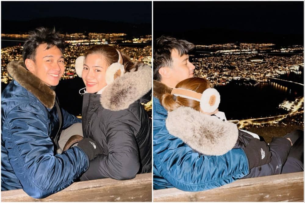 Felicya Angelista dan Hito Melihat City Light Tromsø dari Fjellheisen
