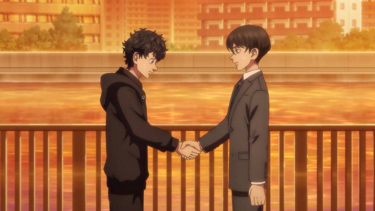 Takemichi dari Tokyo Revengers season 4 saat kemampuannya tidak aktif dalam adegan produksi Lidenfilms.