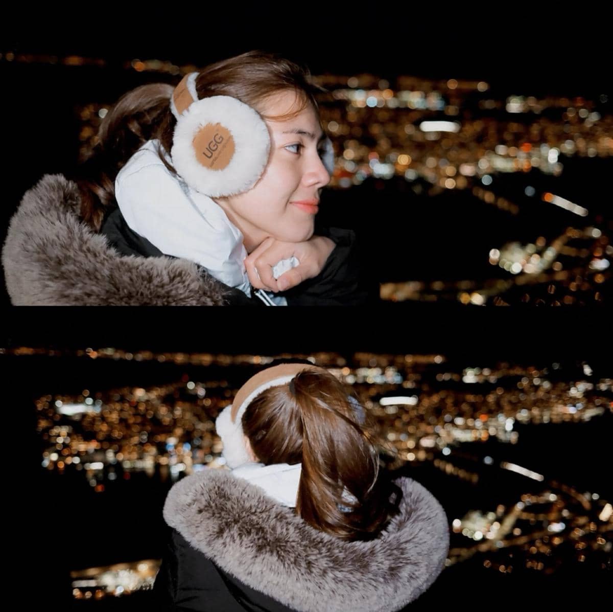 Felicya Angelista dan Hito melihat city light Tromsø dari fjellheisen