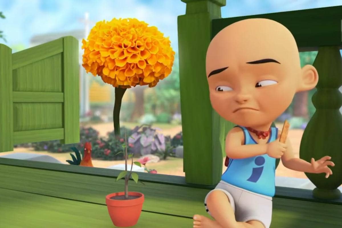 tanaman bunga tahi ayam Kak Ros dalam Upin & Ipin