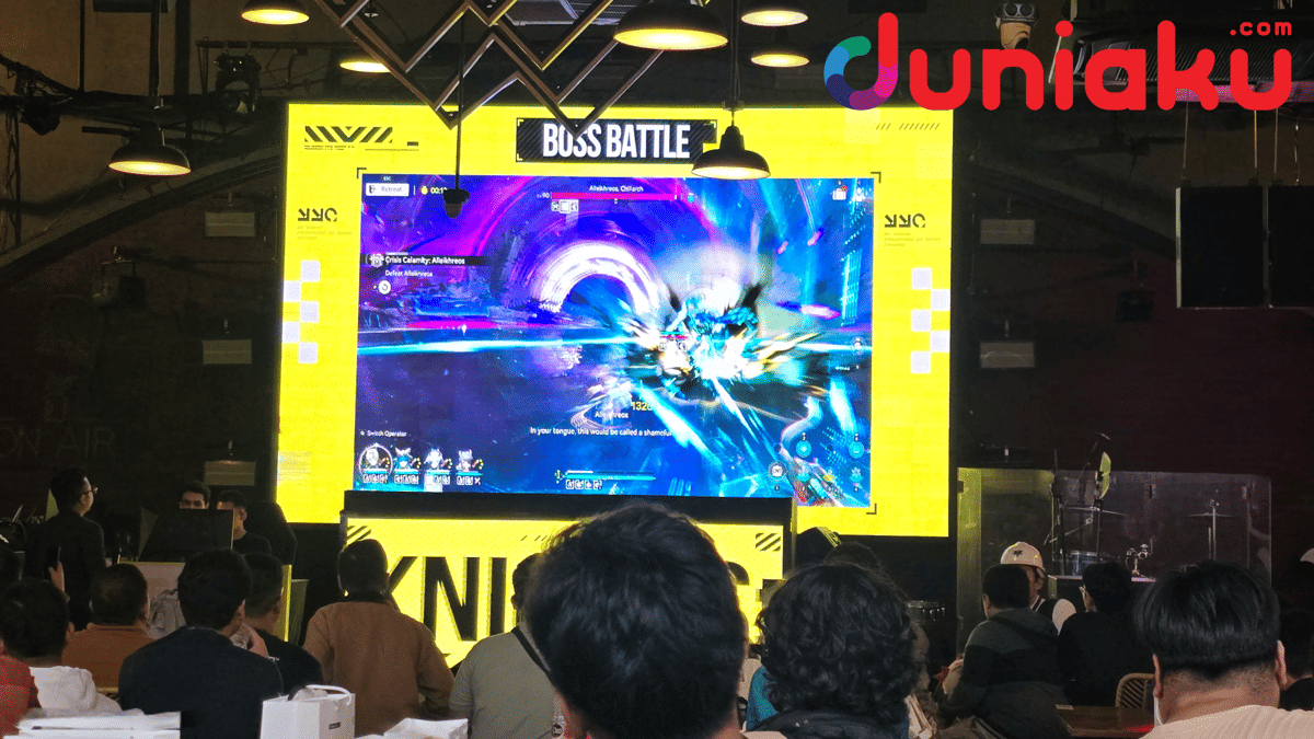 Suasana Boss Battle dalam acara Arknights: Endfield - Field Party yang didokumentasikan oleh Fahrul Nurullah.