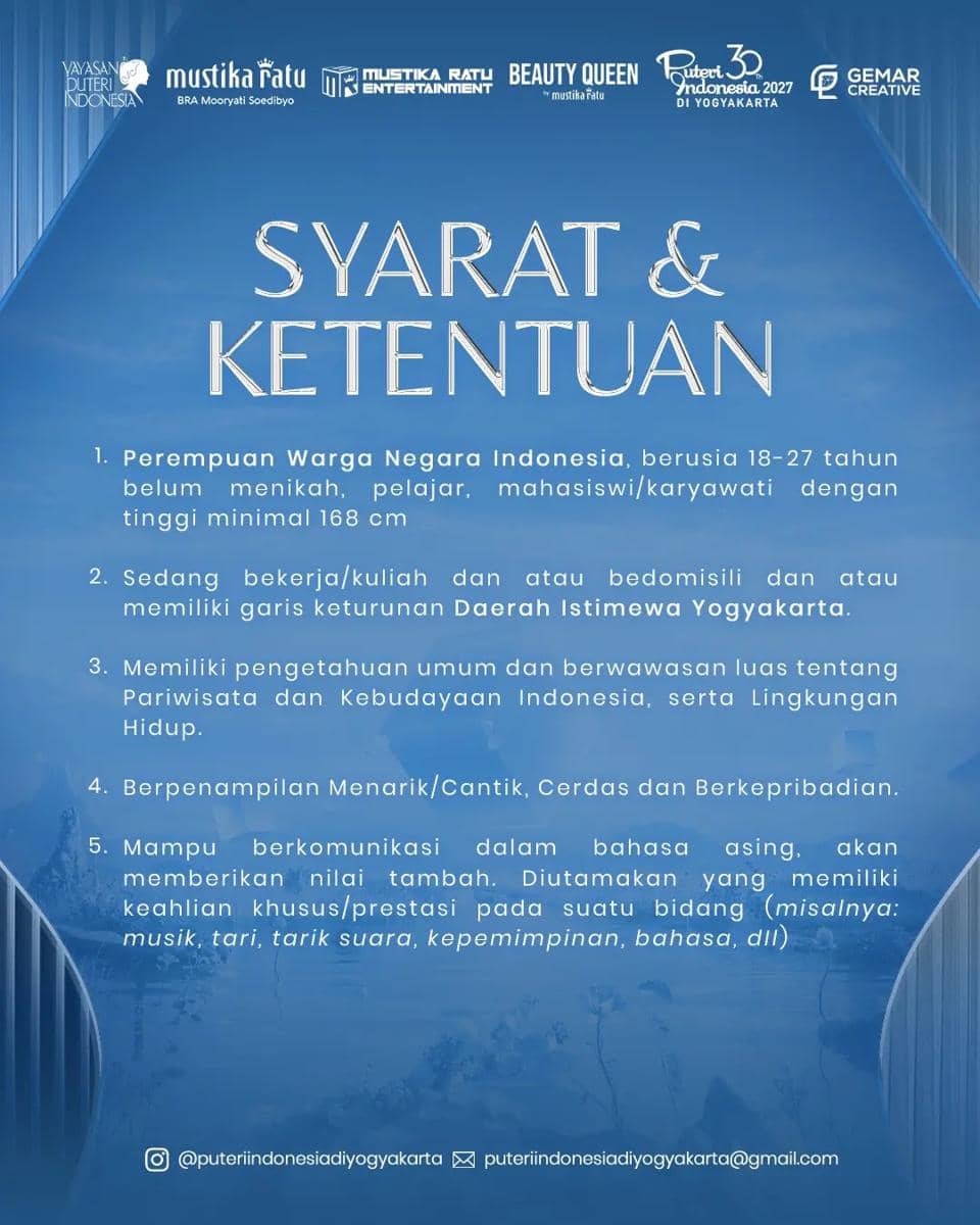 Poster Pendaftaran Puteri Indonesia DIY 2027 