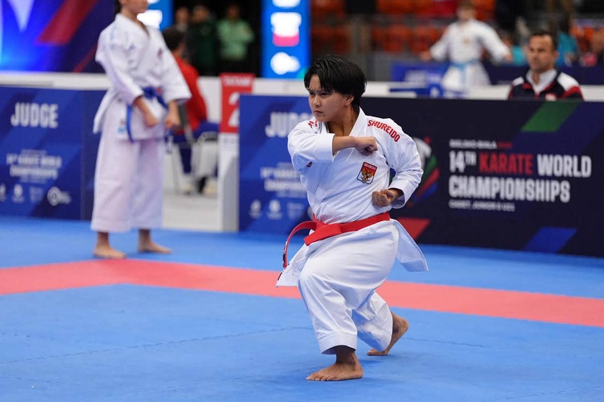 Atlet karate Zaskia Putri meraih medali perunggu pada Kejuaraan Dunia Karate Junior 2026 dalam dokumentasi FORKI.