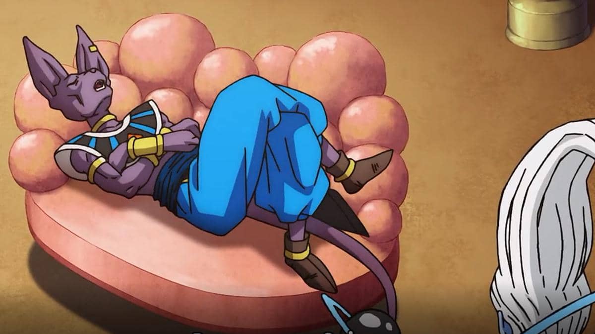 Beerus berdiri dengan ekspresi serius saat mengingat perintahnya kepada Frieza untuk menghancurkan Planet Vegeta.