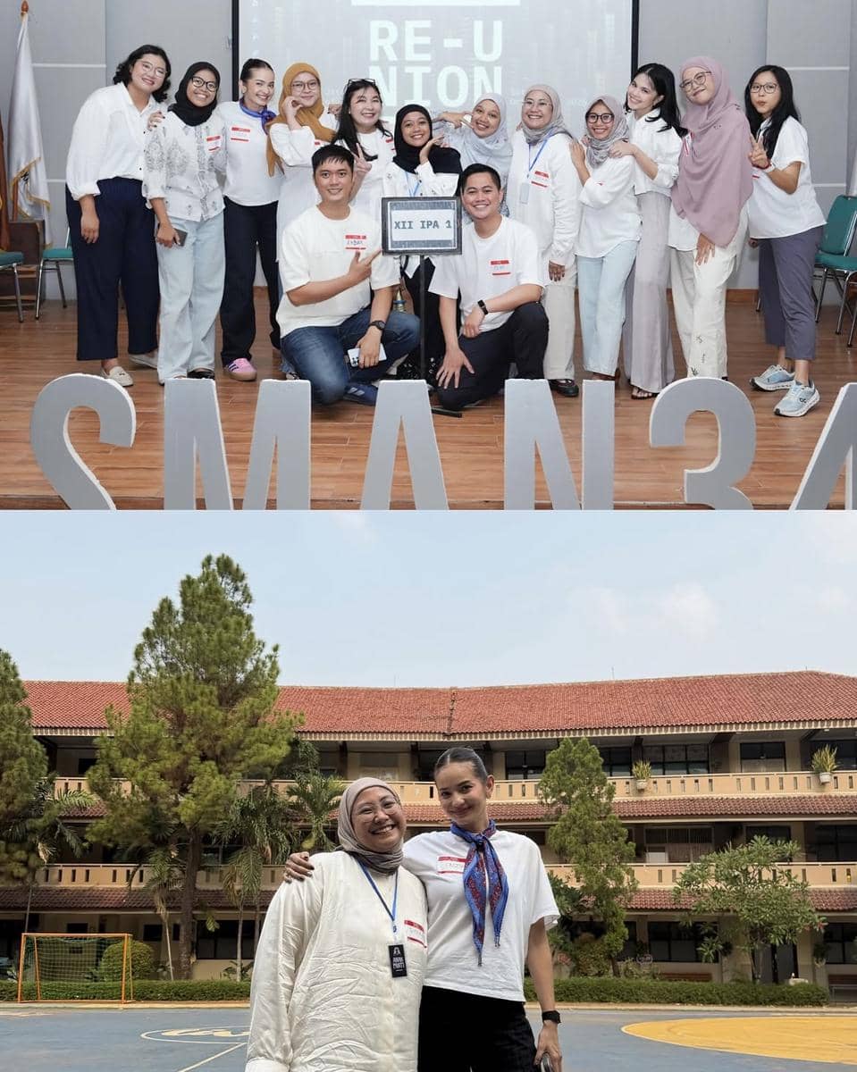 Enzy Storia saat menghadiri reuni SMA bersama teman-teman sekolahnya, sebagaimana diunggah di akun Instagram @enzystoria.