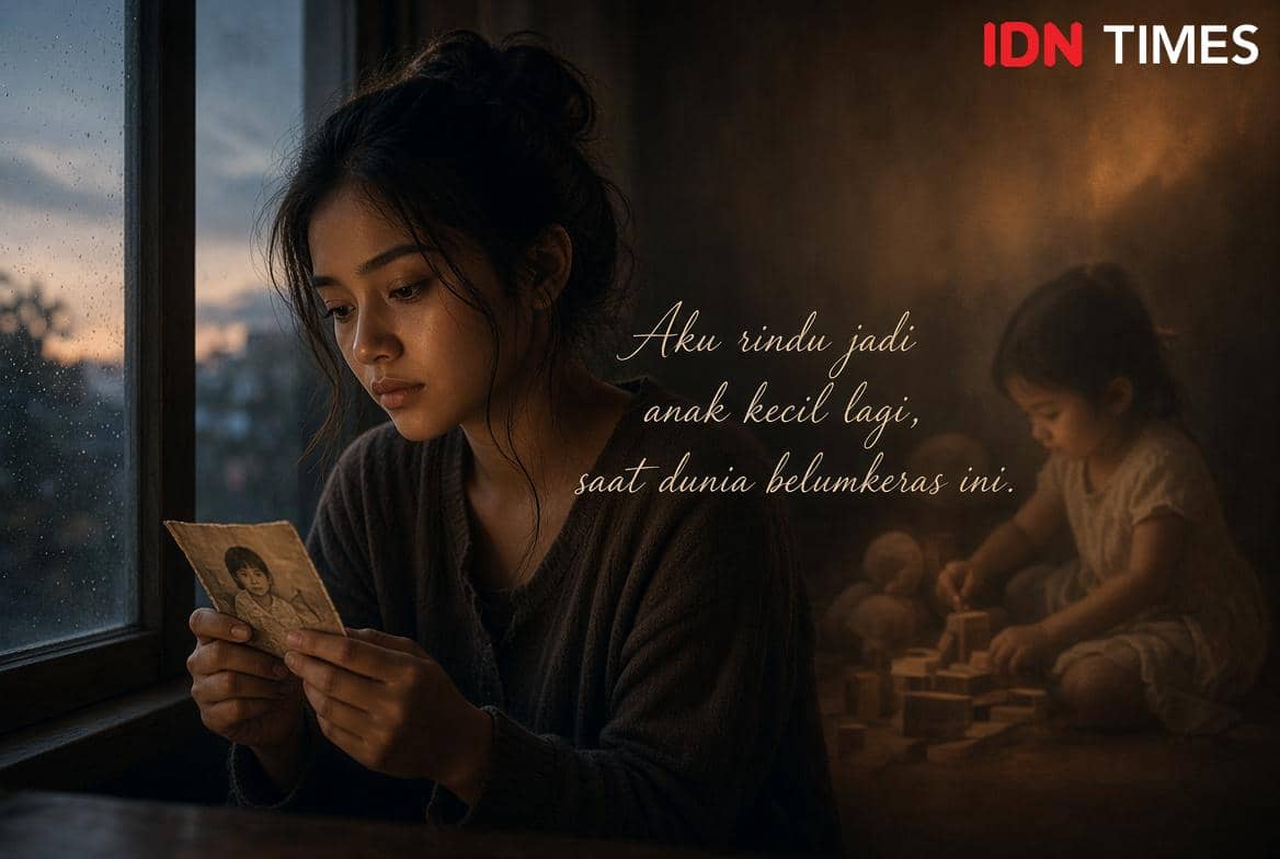 Ilustrasi puisi Mimpi Itu Ilusi karya Maudy yang menggambarkan masa kecil dengan persoalan sederhana.