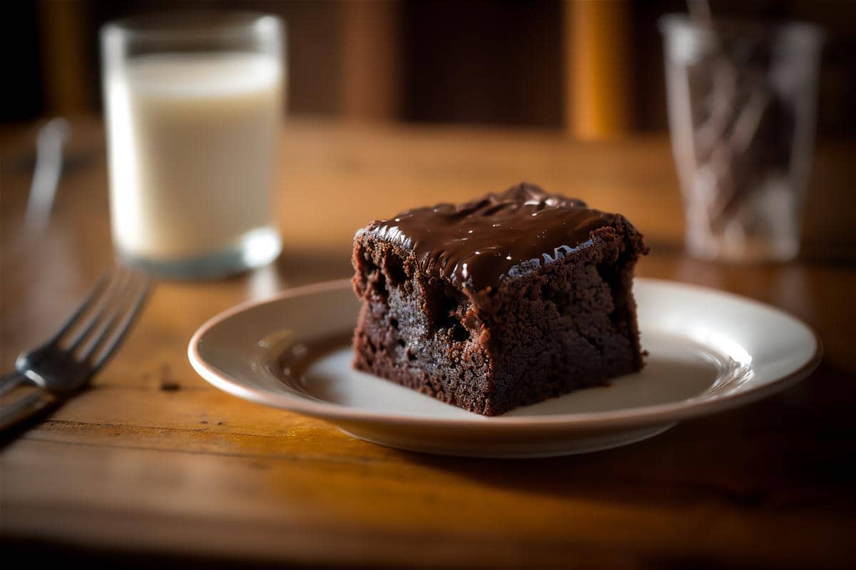 Ilustrasi sepotong banana oat brownie berwarna cokelat, dihiasi potongan pisang dan taburan oat di bagian atas.