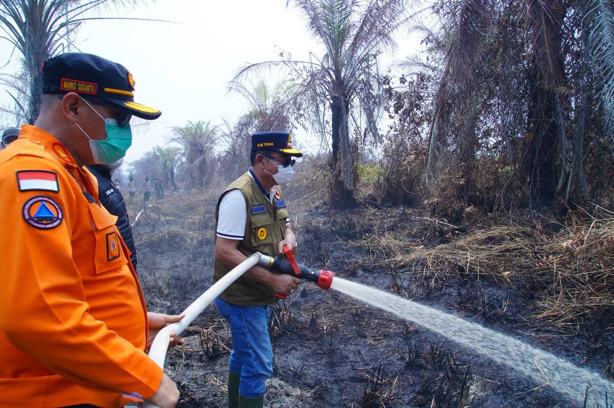 Bupati Muba bersama Forkopimda saat meninjau karhutla di Muara Medak.