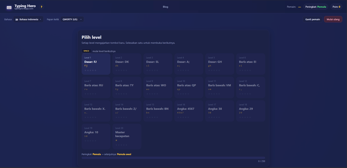 tampilan website Typing Hero App
