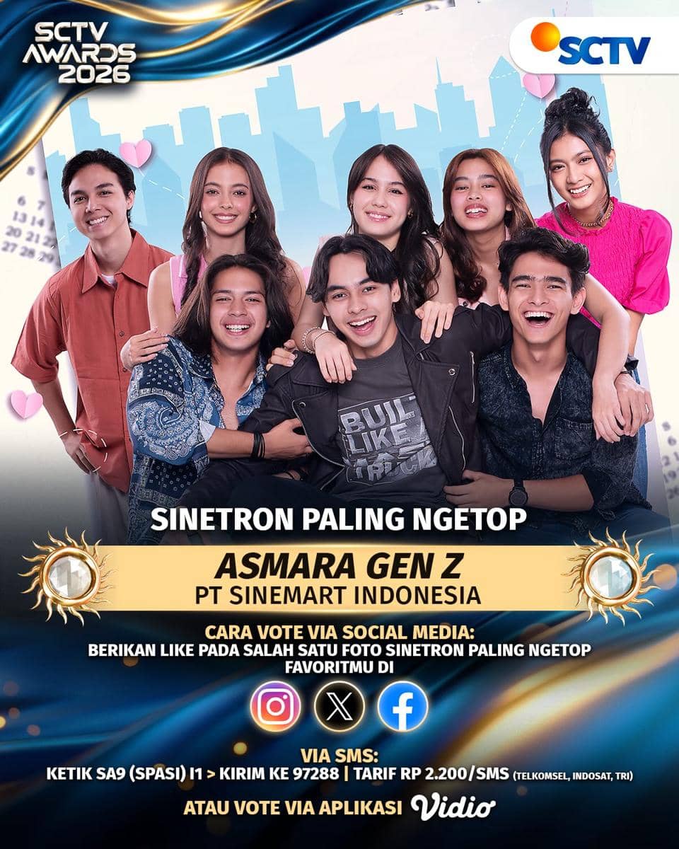 Poster pengumuman nominasi SCTV Awards 2026 dari akun Instagram SCTV dengan daftar kategori dan nama para nominasi.
