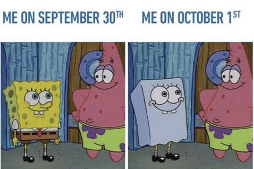 8 Meme SpongeBob tentang Oktober, Nuansa Natal Mulai Terasa?
