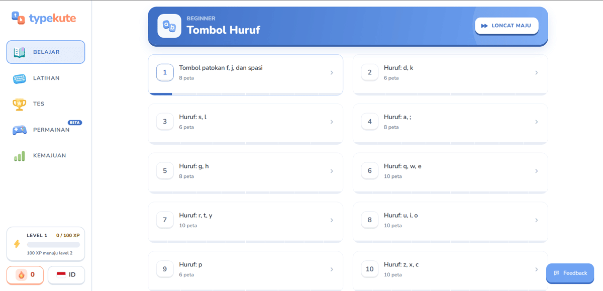 tampilan website Typekute
