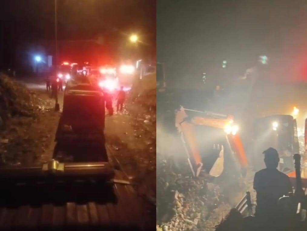 Petugas masih berjibaku memadamkan api dan titik panas kebakaran di TPA Bandar Jaya, Lampung Tengah, Selasa (20/10/2026) malam