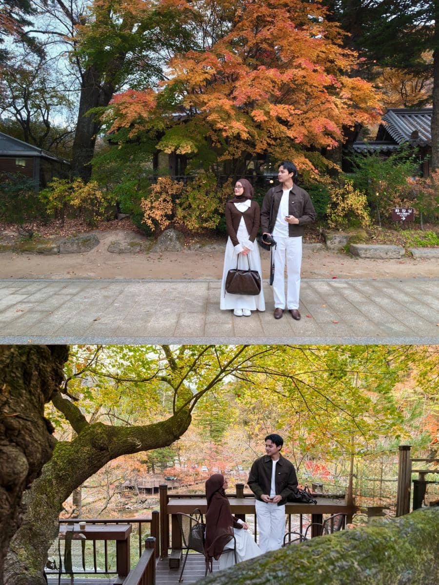 Rey Mbayang dan Dinda Hauw pemotretan di Nami Island