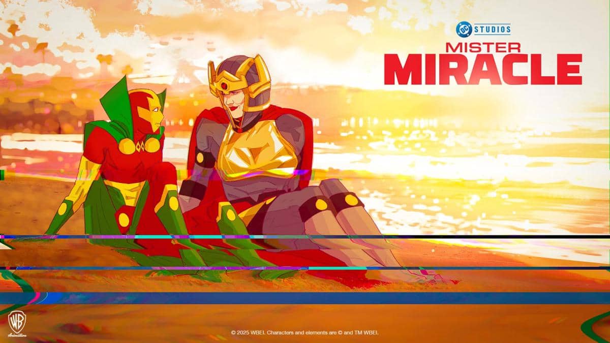 Poster promosi serial animasi Mister Miracle produksi DC Studios untuk materi publikasi digital resmi.