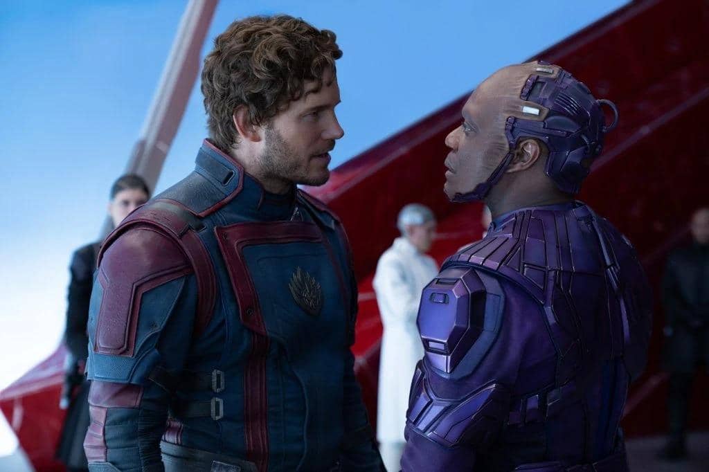 Chris Pratt memerankan Peter Quill atau Star-Lord dalam adegan film Guardians of the Galaxy Vol. 3 produksi Marvel Studios.
