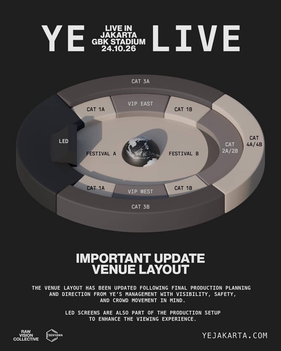 Layout venue terbaru konser Ye di GBK, Jakarta (instagram.com/rawvision.collective)