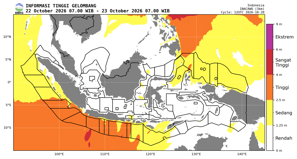 BMKG: Waspadai Potensi Gelombang Tinggi 4 Meter pada 22–25 Oktober