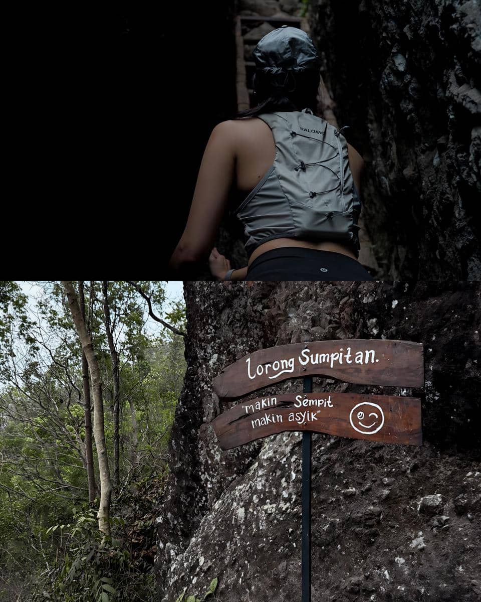 Anya Geraldine hiking di Gunung Berapi Kuno Nglanggeran