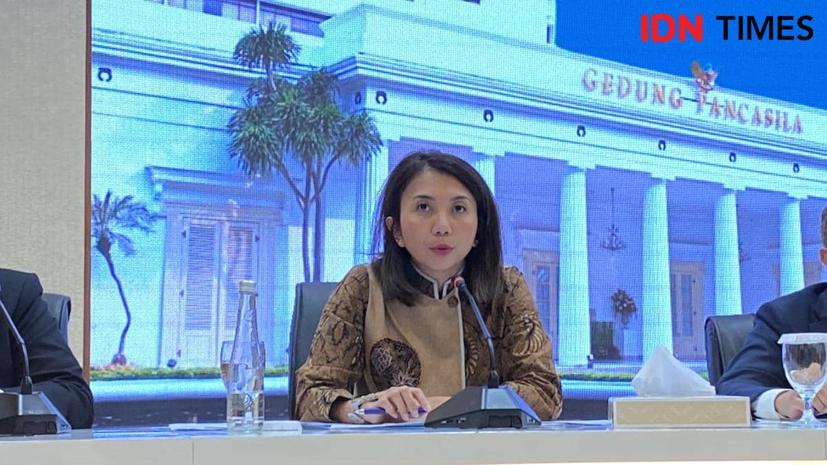Jubir I Kementerian Luar Negeri Yvonne Mewengkan dalam jumpa pers di Kemlu RI. 
