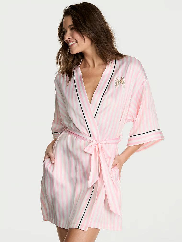 detail Signature Satin Short Piped Robe Victoria's Secret