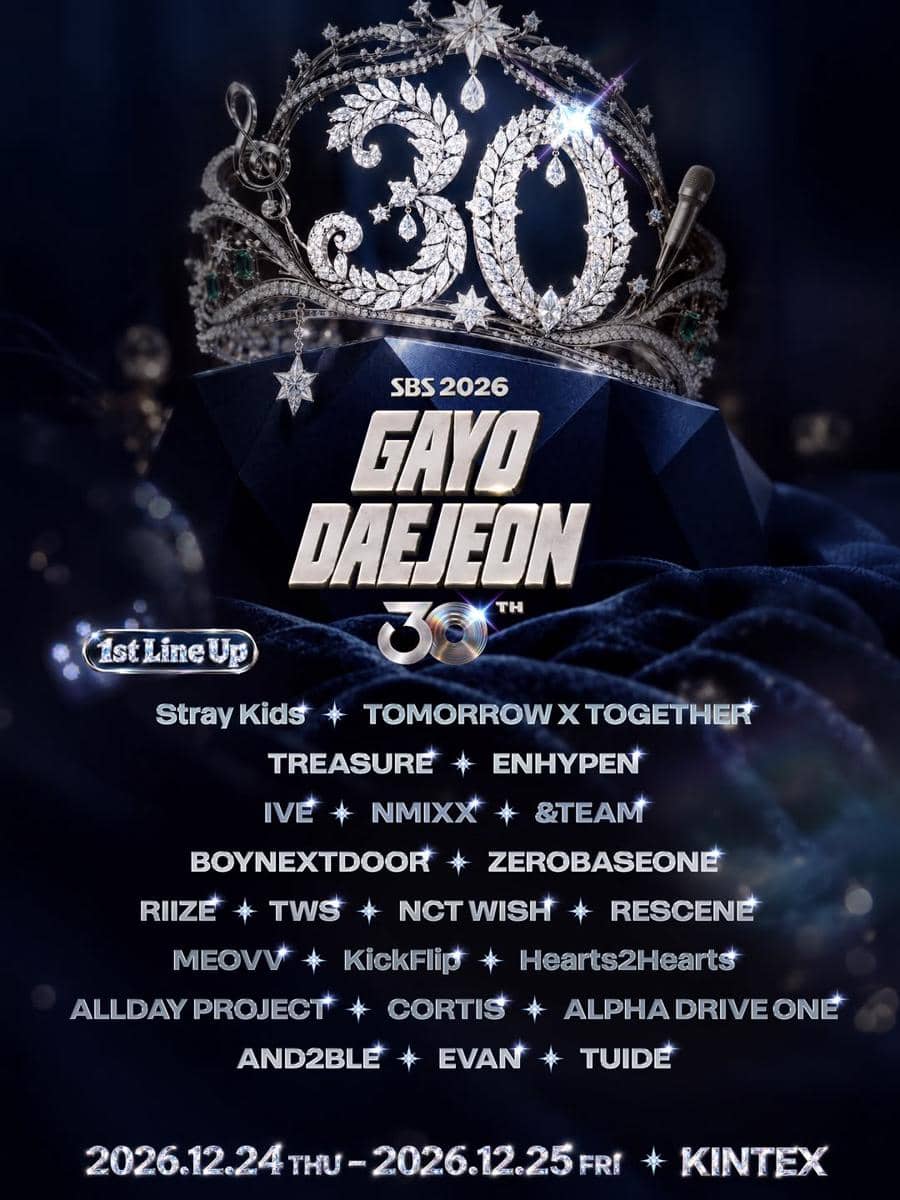 Poster promosi SBS Gayo Daejeon 2026 dari akun Instagram resmi SBS Gayo dengan informasi penyelenggaraan acara musik.