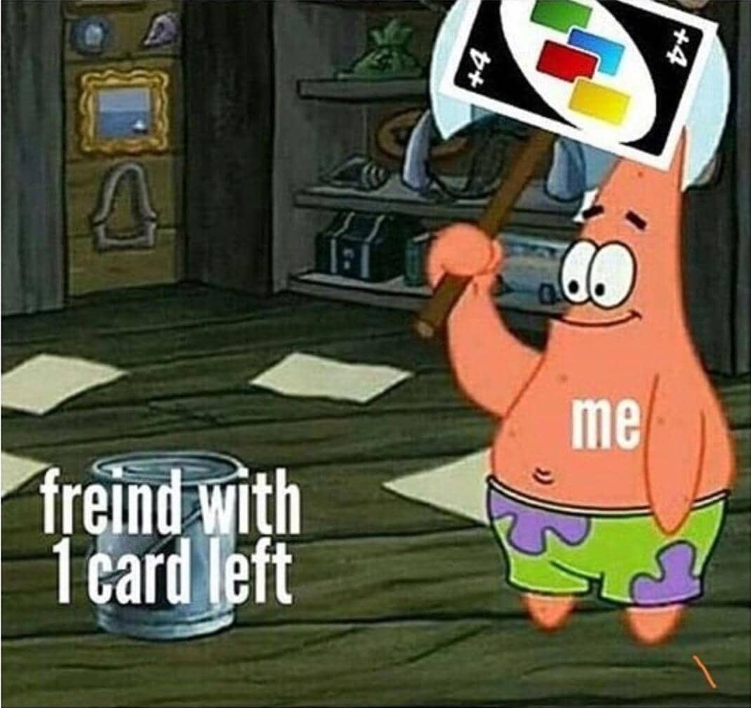 meme SpongeBob tentang kartu UNO