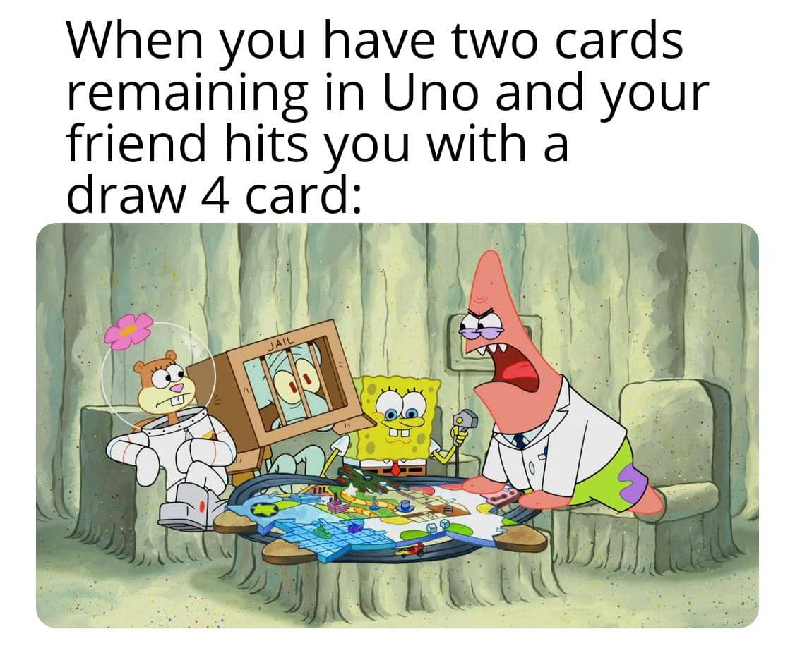meme SpongeBob tentang kartu UNO