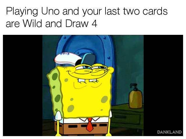 meme SpongeBob tentang kartu UNO