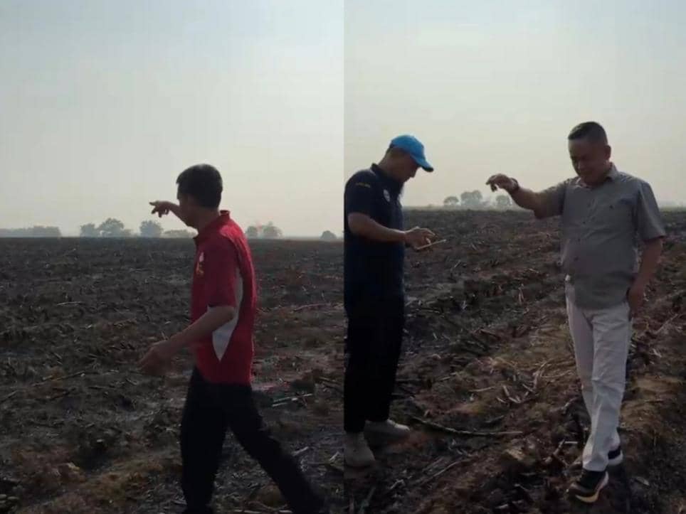 Tim DLH Provinsi Lampung melakukan pengawasan dan pemasangan plang di area perkebunan tebu MKSO Bunga Mayang, Lampung Utara