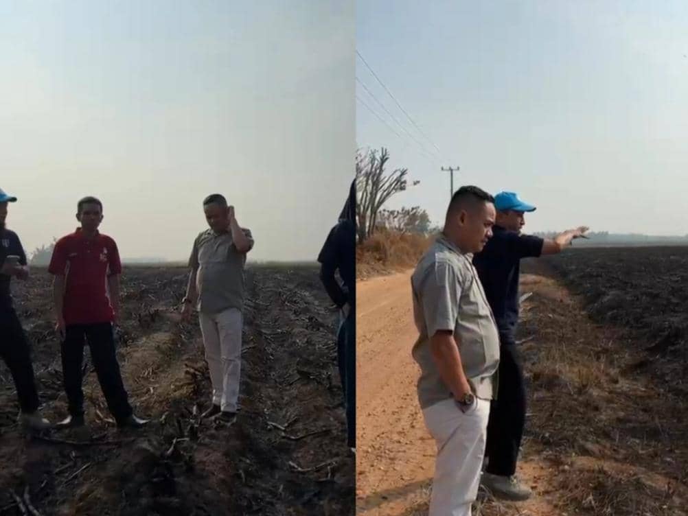 Tim DLH Provinsi Lampung melakukan pengawasan dan pemasangan plang di area perkebunan tebu MKSO Bunga Mayang, Lampung Utara