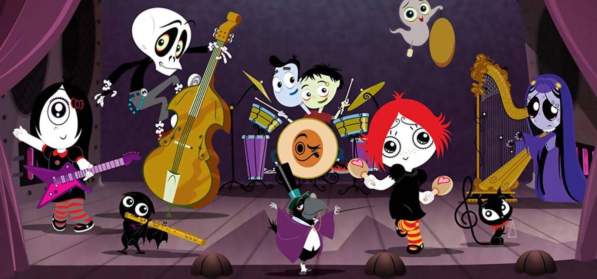 Cuplikan serial kartun Ruby Gloom dari Prime Video yang menampilkan adegan animasi bergaya gotik.